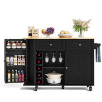 KÜCHENINSEL 120x45/70x89 cm klappbar mit Weinregal, Schwarz - Schwarz, Holzwerkstoff (120/89/70cm)