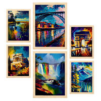 POSTER Set Mit 6 Regenbogen Im Ölgemälde Stil A3 & A4 Rahmen Aus Hellem Holz - Beige, Papier (29/3cm) - Nacnic