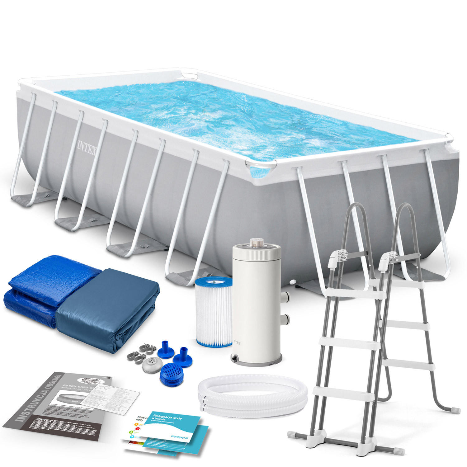 POOL SET 488 x 244 x 107 cm, 6in1 - 26792 - Grau, Textil (488/107/244cm)