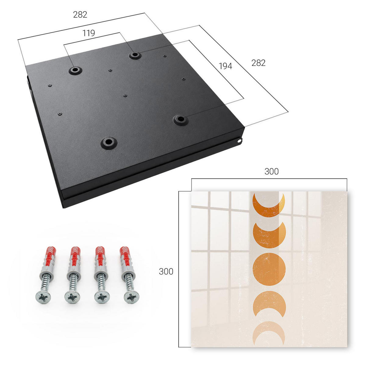 SCHLÜSSELBOX Schwarz 30x30 cm- Türöffnung nach rechts - Mondphasen - Orange, Metall (30/30/5cm) - TULUP