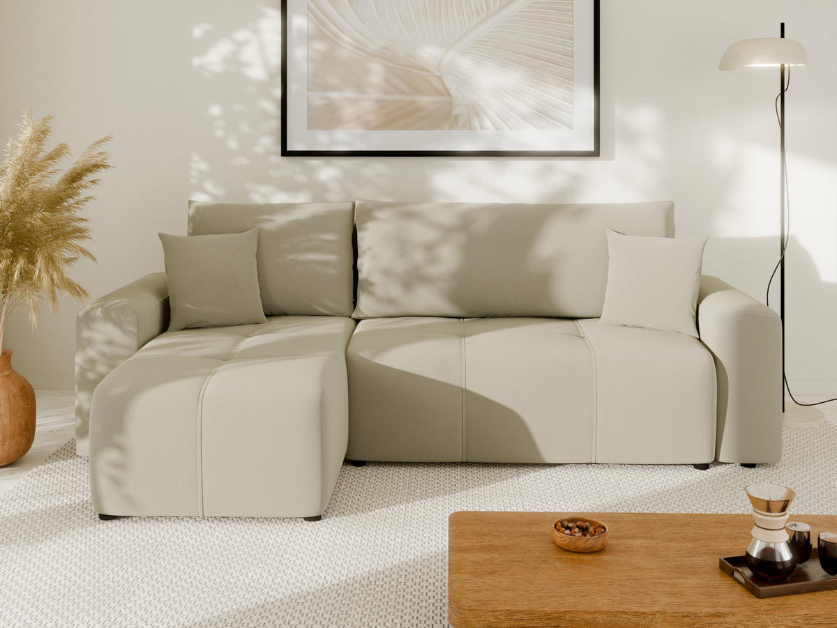 ECKSOFA Nolani mit Schlaffunktion & Bettkasten – Modern & Bequem - Beige, Kunststoff (248/145cm) - Panda Möbel