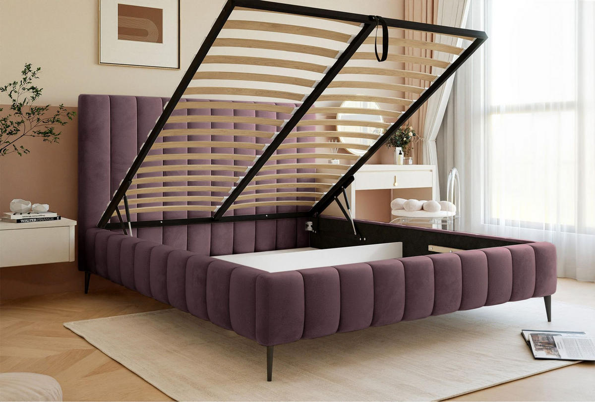 POLSTERBETT Fiarro mit Metallfüßen, Violett, Velours, 160x200 cm - Lila, Textil/Metall (160/200cm) - Selsey