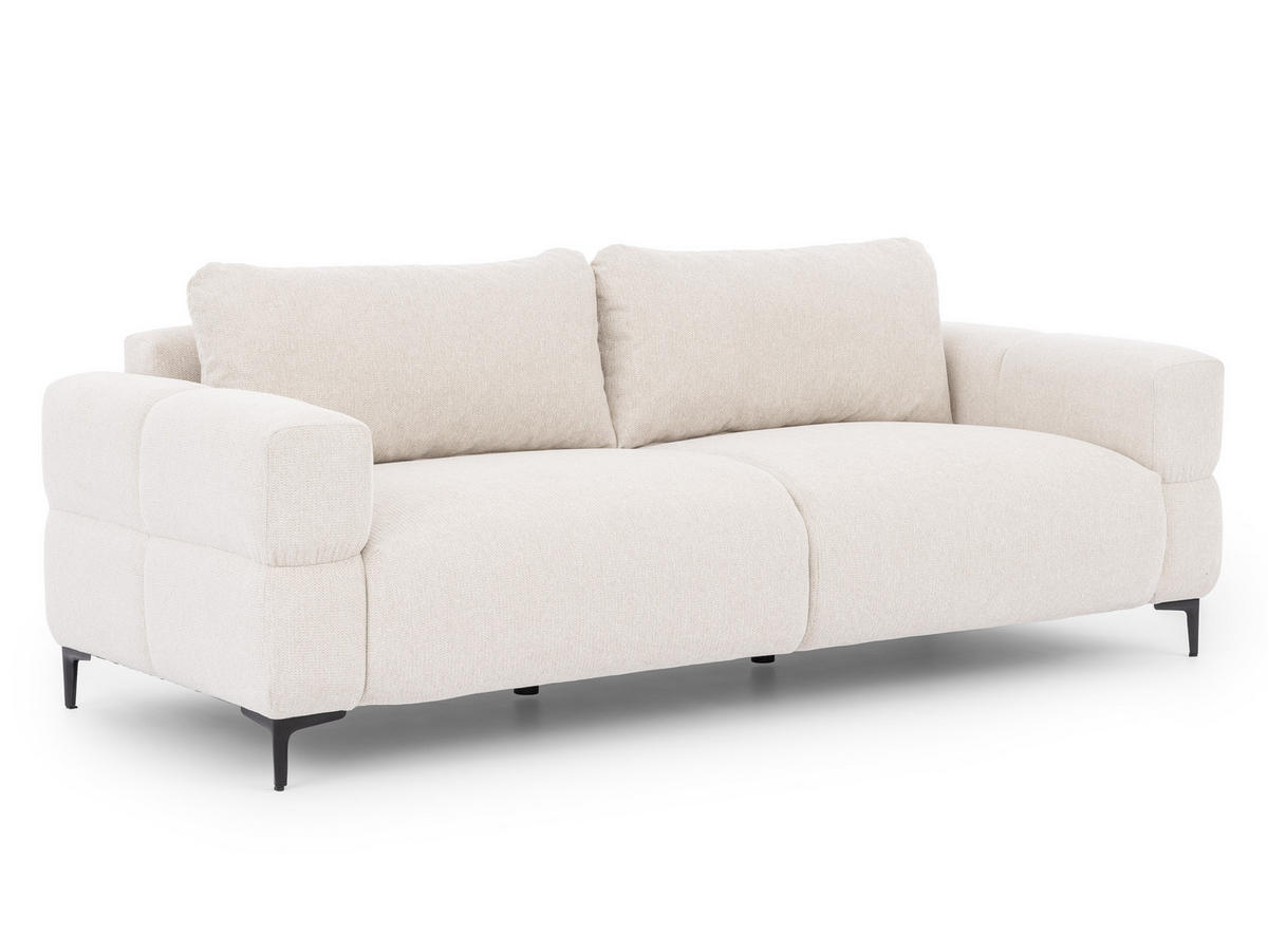 3-SITZER-SOFA Cardea in Bubble-Optik aus weichem Creme Strukturstoff mit hohem Sitzkomfort - Creme/Schwarz, Holz/Textil (217/80/97cm) - S-Style Möbel