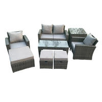 GARTEN-SOFA-SET MIT COUCHTISCH 3 HOCKER BEISTELLTISCH Polyrattan Dunkelgrau Gemischt 7-Sitzer - Dunkelgrau, Metall - Fimous