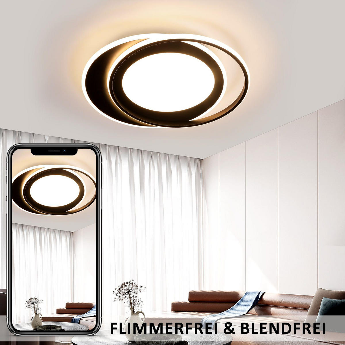 LED-DECKENLEUCHTE Sonnensystem 48.5/47.5/7 cm - Schwarz, Kunststoff (48.5/47.5/7cm) - Nettlife
