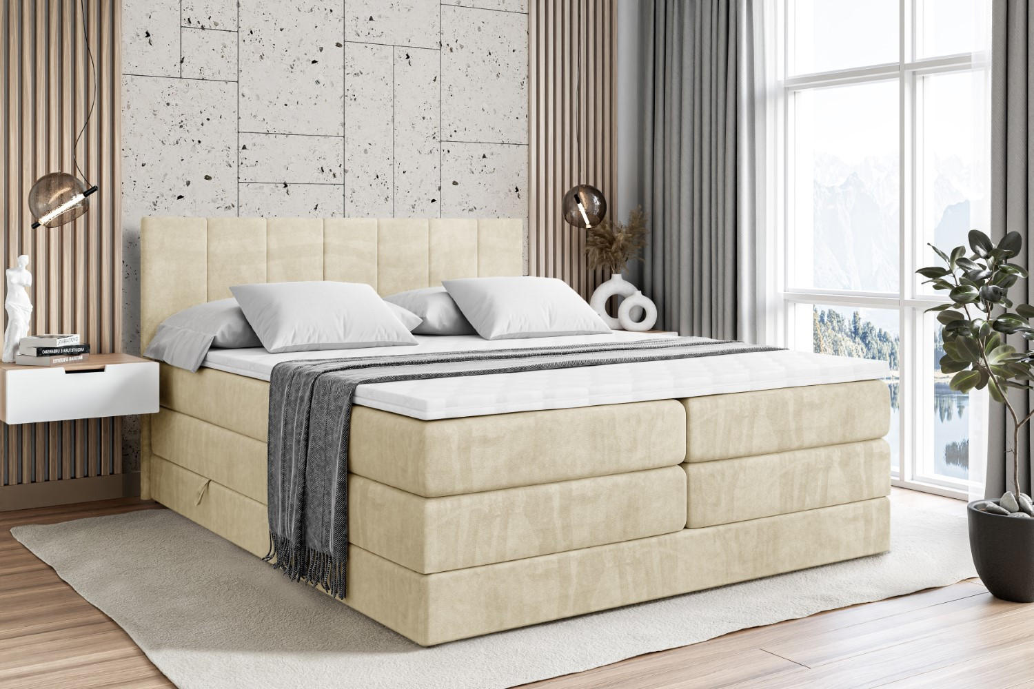 BOXSPRINGBETT MOETI KING - 120x200 - H3/H4 - Beige - Beige, Holzwerkstoff (120/200cm) - ALTDECOR