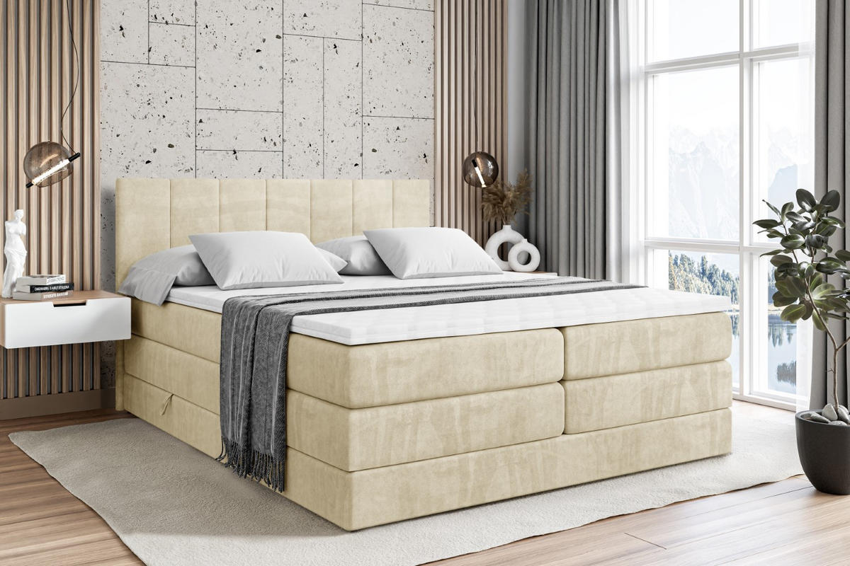 BOXSPRINGBETT MOETI KING - 200x200 - H3/H4 - Beige - Beige, Holzwerkstoff (200/200cm) - ALTDECOR
