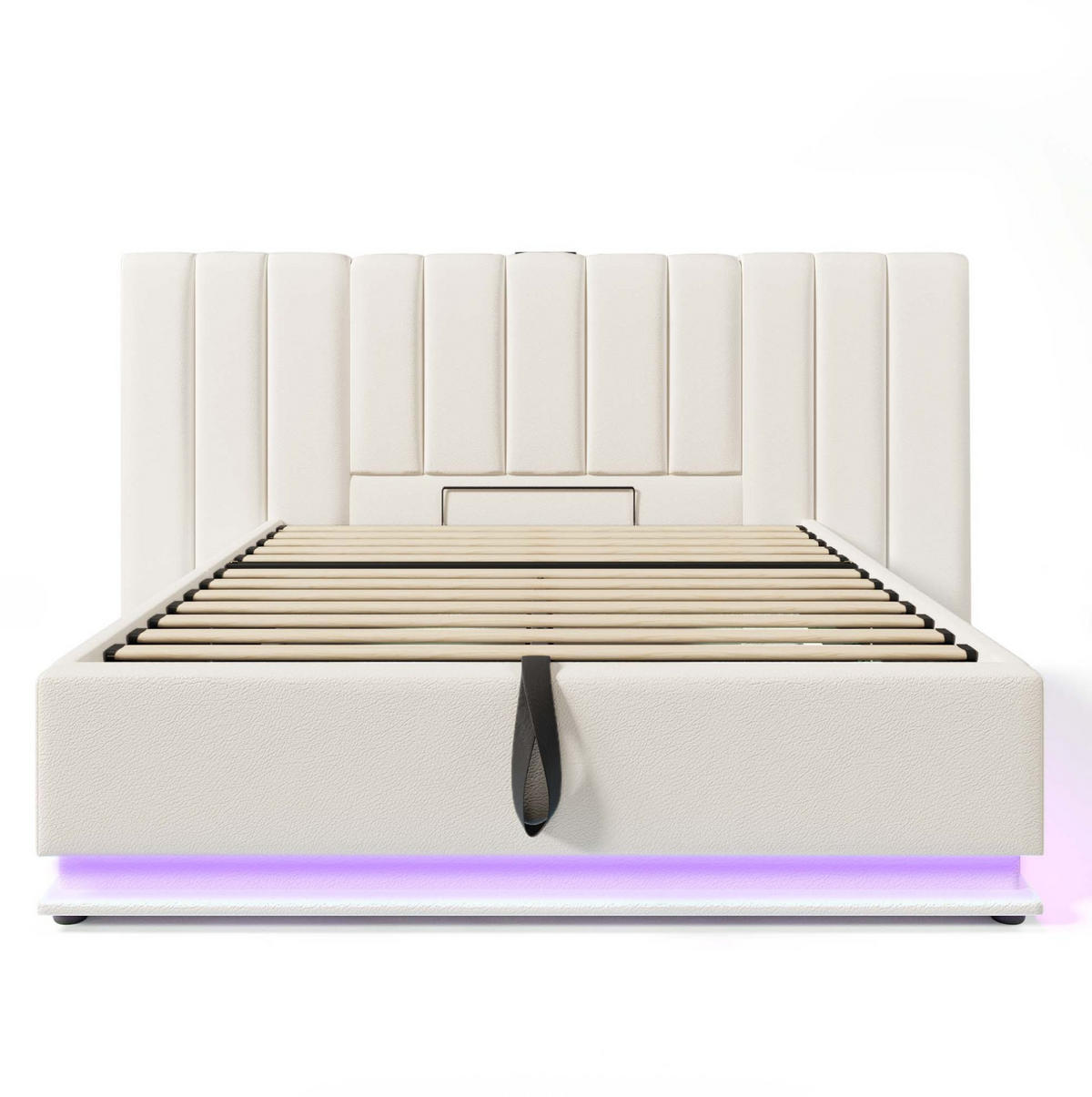 POLSTERBETT aus PU 180x200 cm Weiß mit Bettkasten, LED-Beleuchtung, USB-C und Matratze - Weiß, Leder (180/200cm) - IVMEU