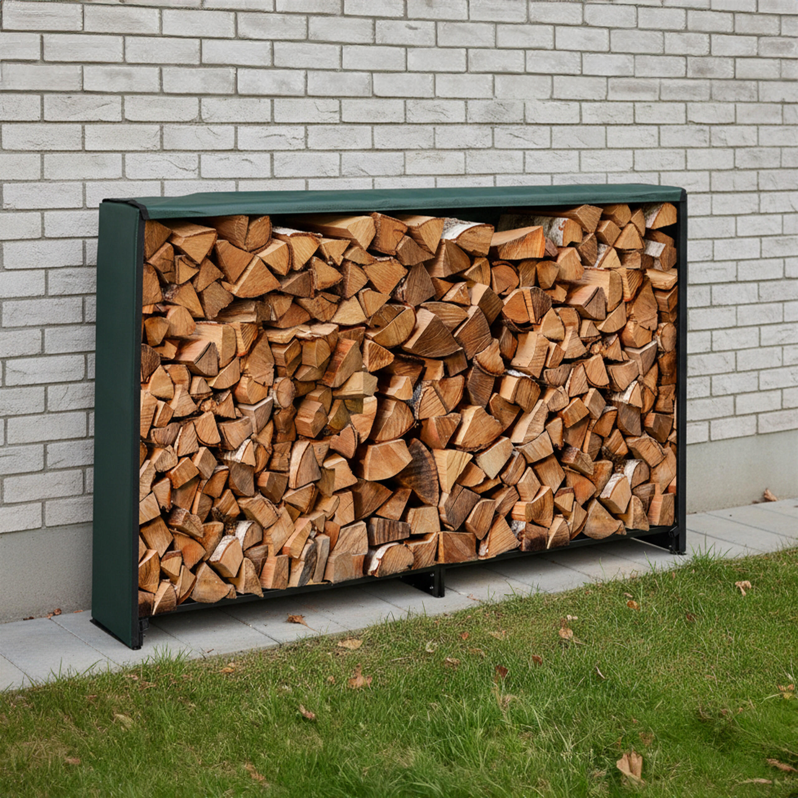 Thumbnail - Relaxdays Kaminholzregal, Dunkelgrün, Metall, Kunststoff, 202x111x30 cm, Kleinmöbel, Kamine & Zubehör, Kaminholzregale