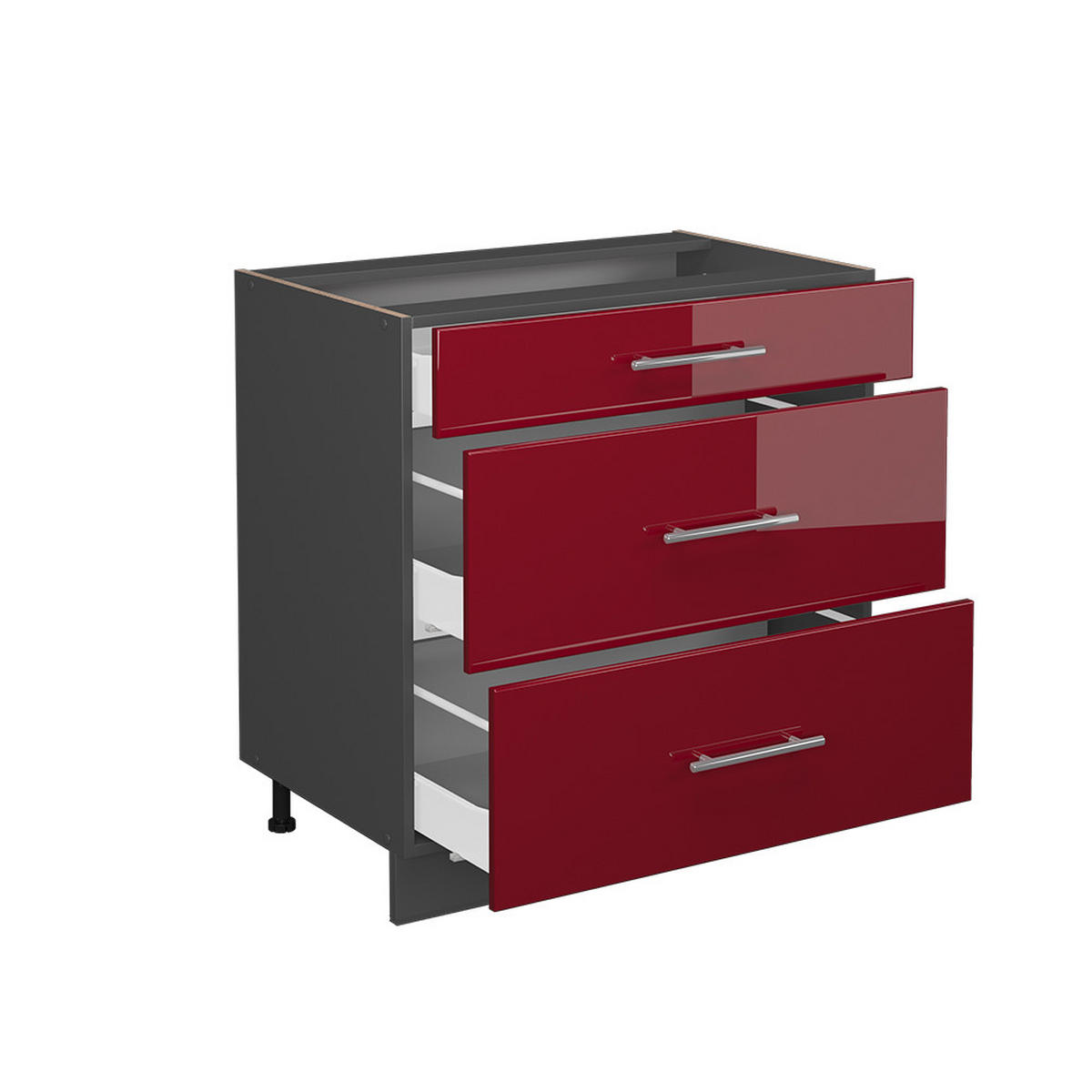 KÜCHENUNTERSCHRANK Fame-Line Bordeaux Hochglanz 80 cm AP Anthrazit - Bordeaux/Anthrazit, Holzwerkstoff (80/82/60cm) - Vicco