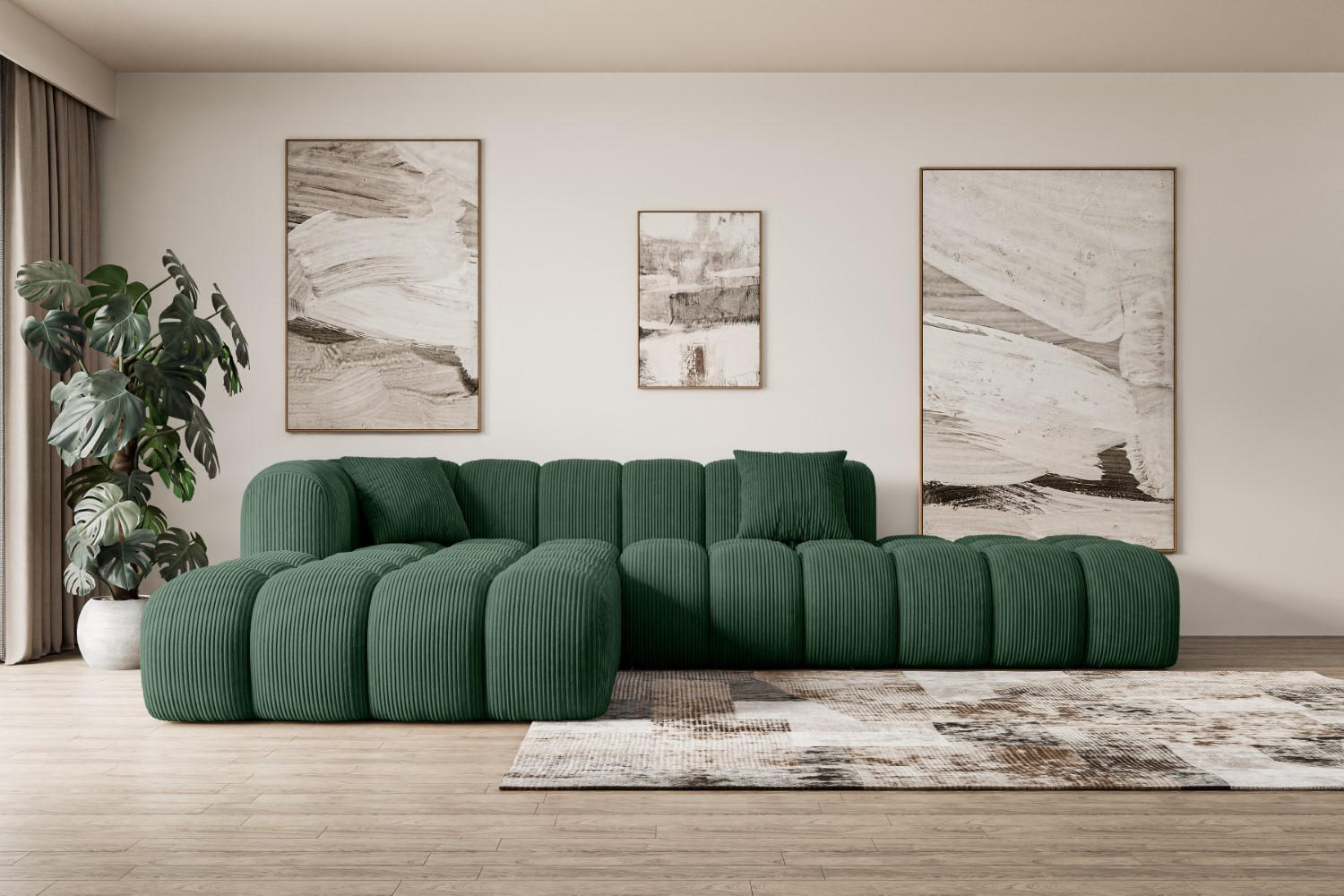 ECKSOFA Ottomane Links OLEA-L2 - 289x176x71 cm Grün Cord - Schwarz/Grün, Holzwerkstoff/Kunststoff (176/289cm) - ALTDECOR