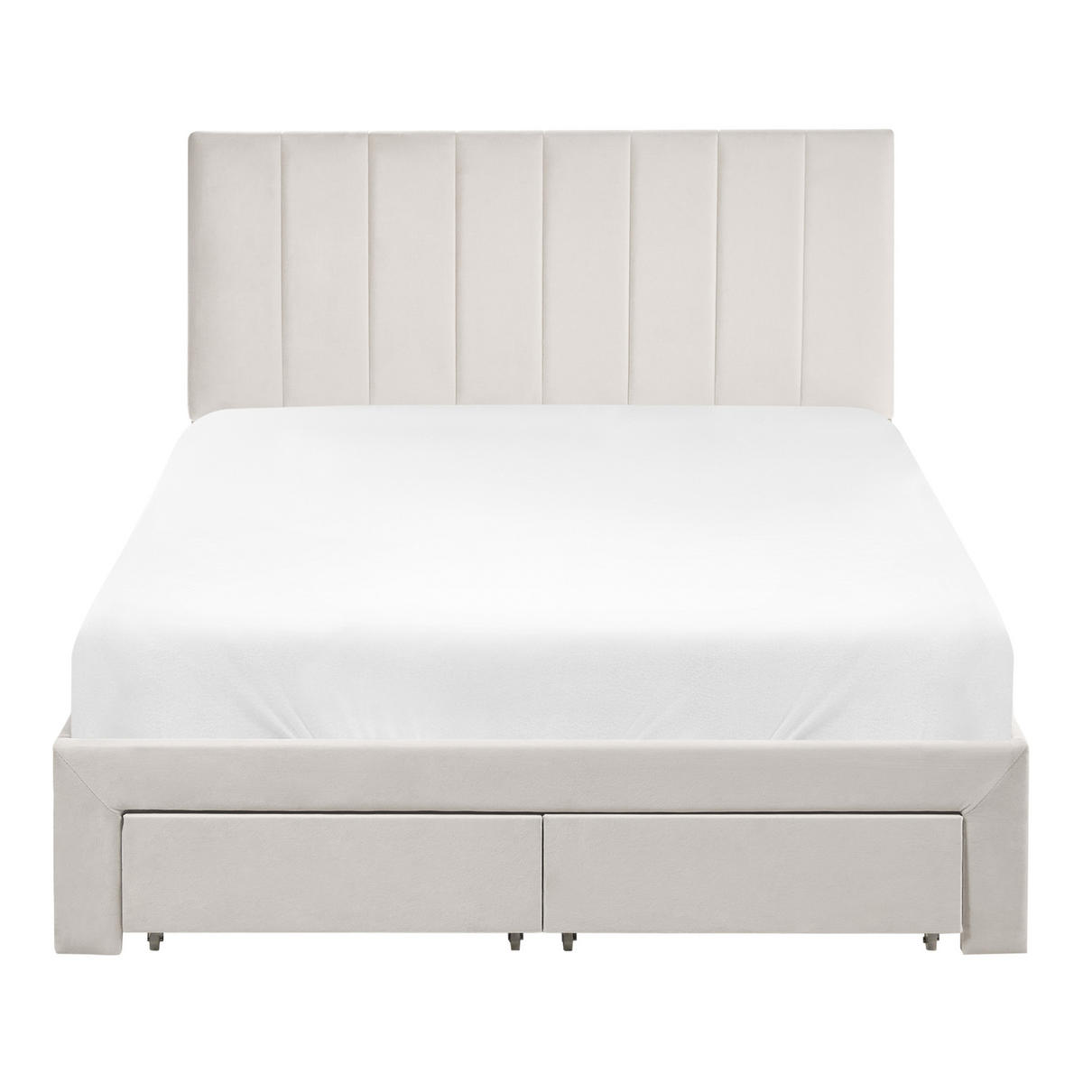 BETT mit Schubladen 120/200 cm Samtstoff Cremeweiß Lonzac - Creme, Textil (120/200cm) - Beliani