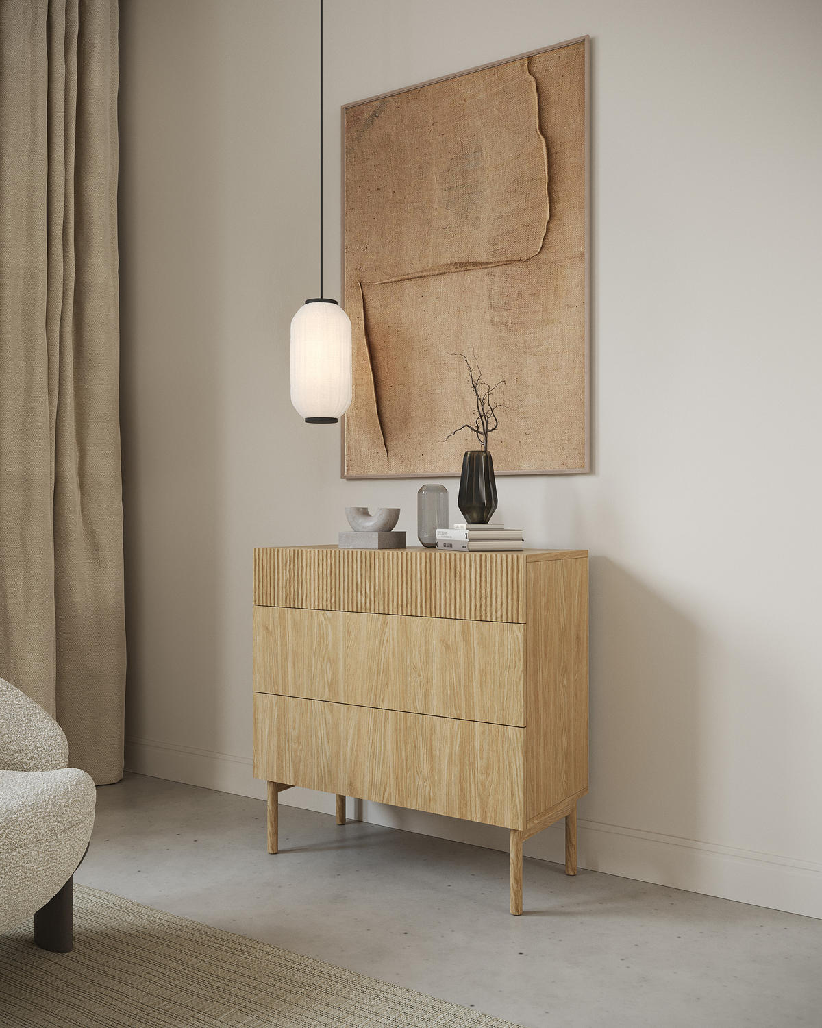 KOMMODE Nolie Eichenholzoptik mit 3 Schubladen 90 cm - Eichefarben, Holz/Holzwerkstoff (90/90.6/38cm) - Selsey