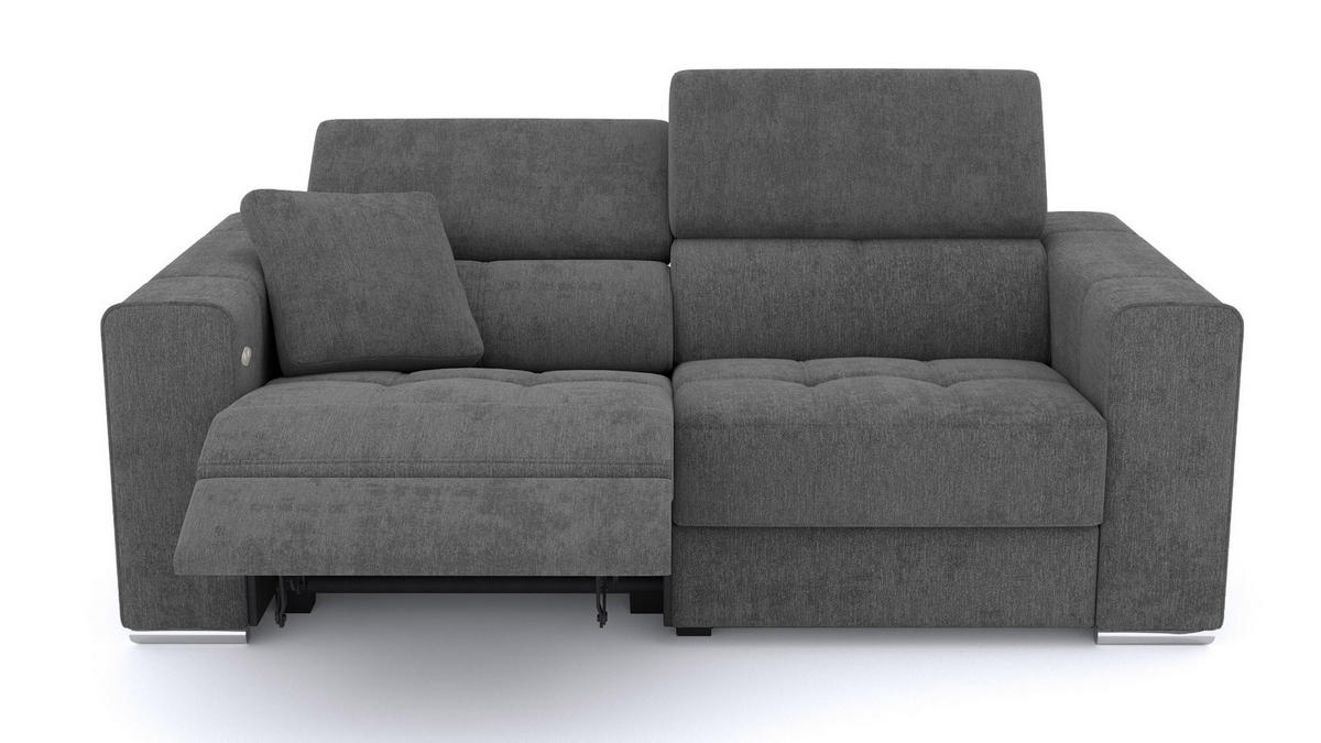 SOFA QUARTZ 3-Sitzer mit 1 Relaxfunktion, dunkelgrau - Dunkelgrau/Silberfarben, Holzwerkstoff/Textil (204/80/102cm) - Courtois Laville