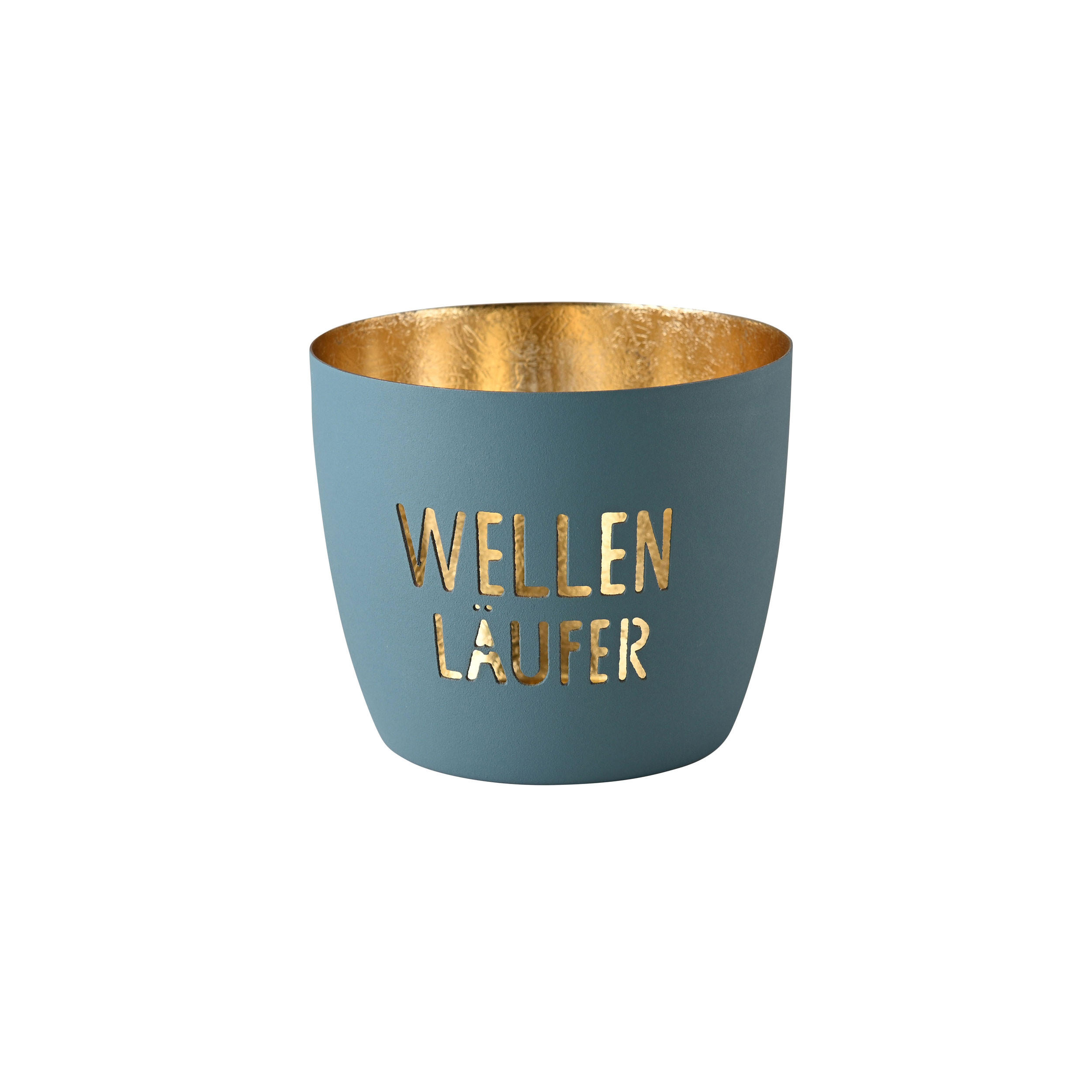 TEELICHTHALTER Madras Wellenläufer M, Eisen, Powder Blue / Gold, H 8.5 cm - Blau, Metall (5cm) - Gift Company