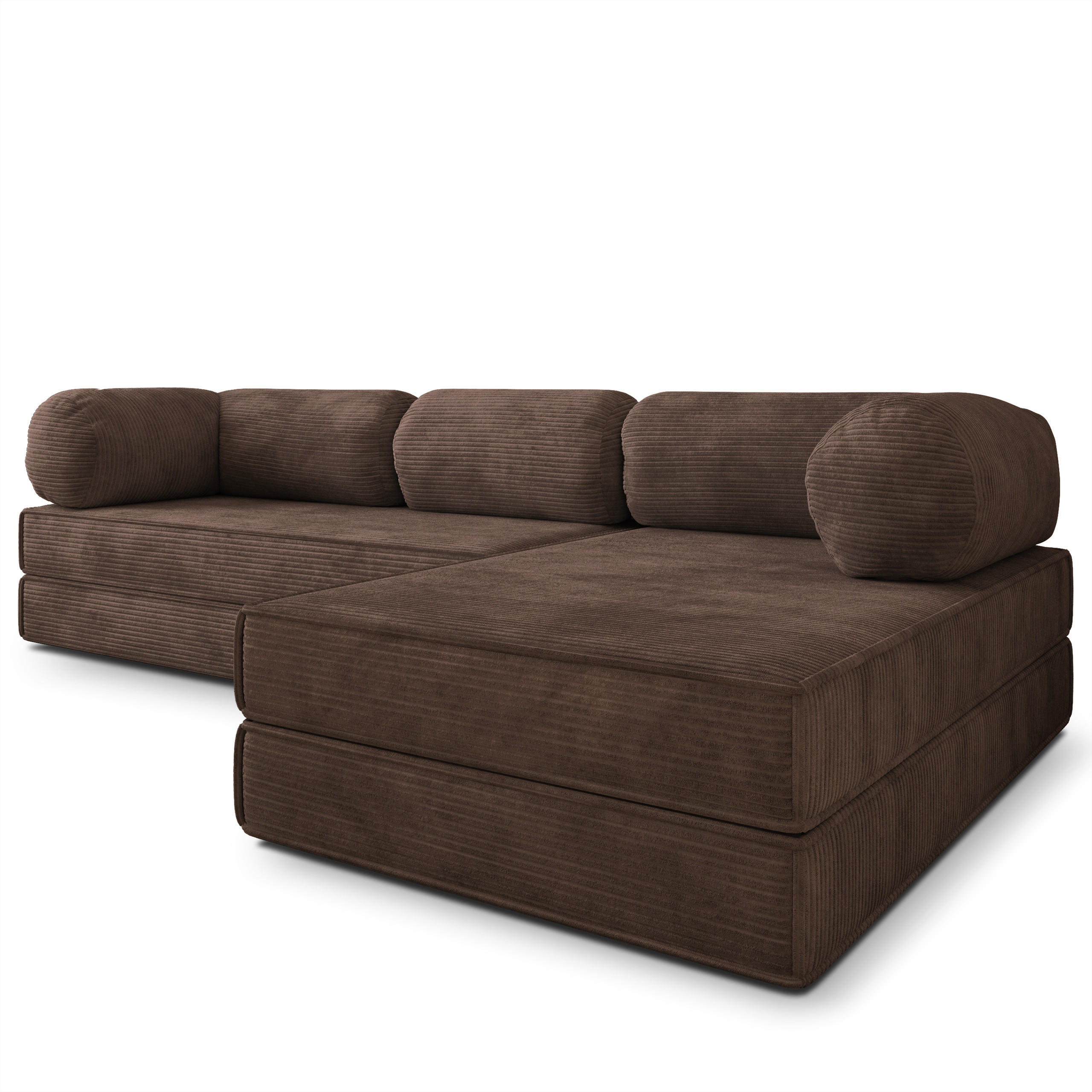 ECKSOFA ETERA modulares Boneless Sofa mit Schlaffunktion Braun Kordstoff - Braun, Textil (270/160cm) - MASSENO