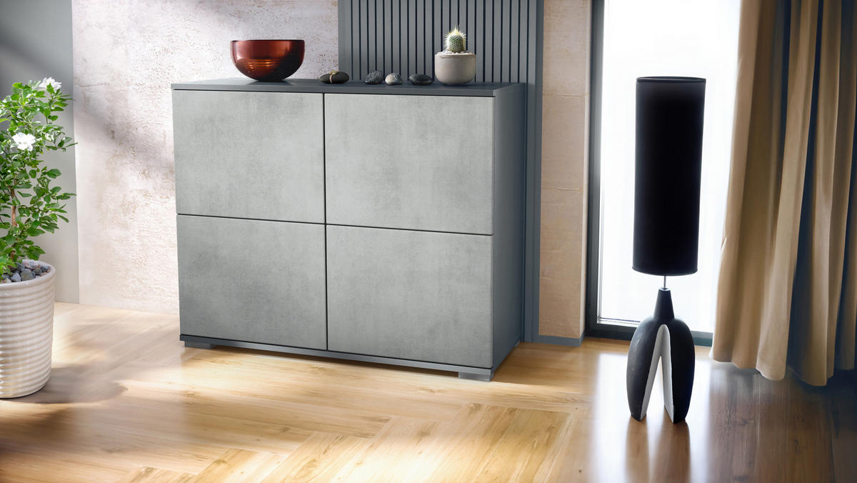 KOMMODE Rova Beton Oxid Optik - Hellgrau, Holzwerkstoff (92.5/75.5/35cm) - Vladon