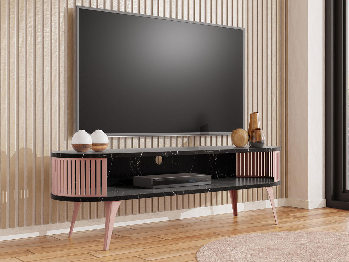 TV-LOWBOARD Roenni Oval Ember - Messingfarben/Schwarz, Holzwerkstoff/Metall (140/44/40cm) - MIRJAN24