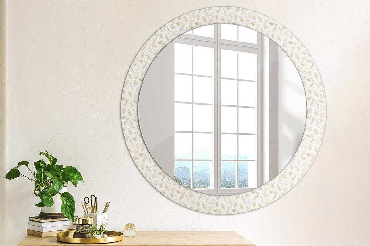 SPIEGEL Rund Ø 80 cm mit Aufdruck - Creme, Glas (80/80/0.4cm) - Wallfluent