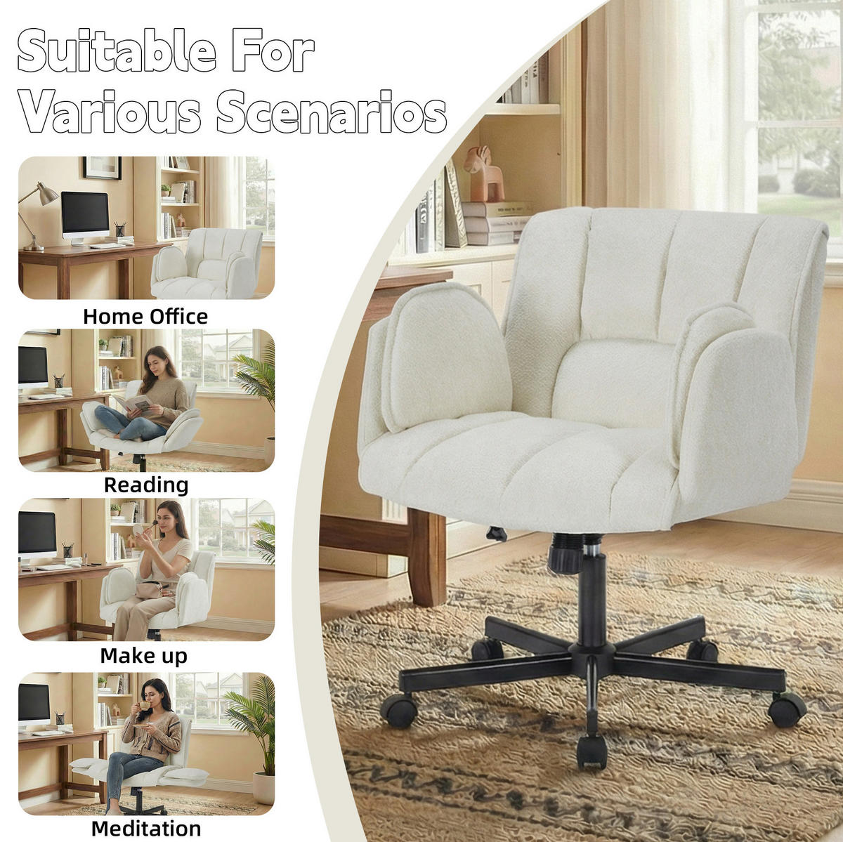 BÜROSTUHL in Beige 68x60x86 cm mit klappbaren Armlehnen und verstellbarer Lendenstütze - Beige, Textil (60/86/68cm) - IVMEU