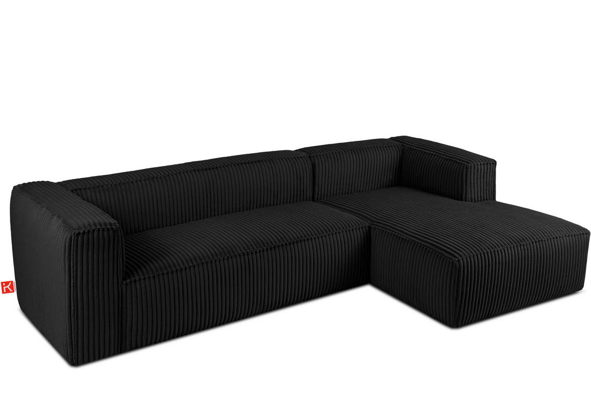 ECKSOFA-RECHTS FEROX Modern, Cord-Stoff, schwarz - Schwarz, Textil (305/175cm) - KONSIMO®