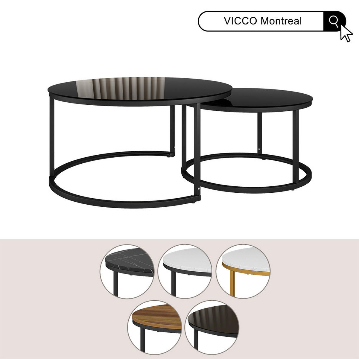 COUCHTISCH-SET Montreal Schwarz 77 x 77 cm 2 Teile - Schwarz Hochglanz, Glas (77/77/39.5cm) - Vicco