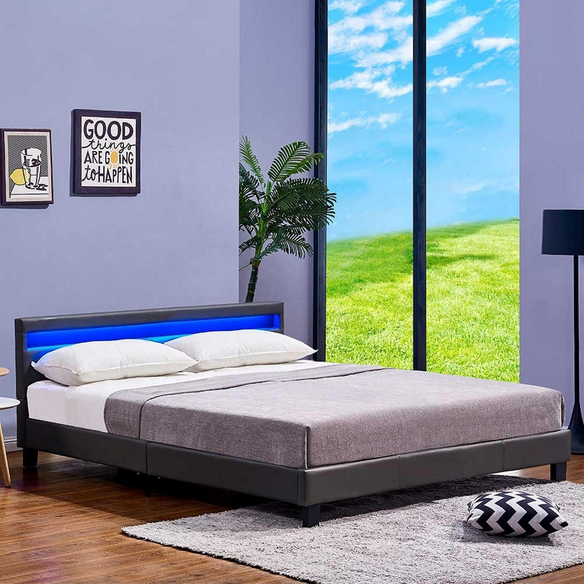 LED BETT ASTRO - Dunkelgrau - Dunkelgrau, Kunststoff - Home Deluxe