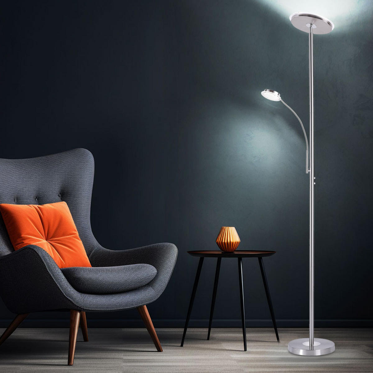 LED STEHLEUCHTE Silber mit flexiblem Lesearm - Silberfarben, Metall (58/56.3/193cm)