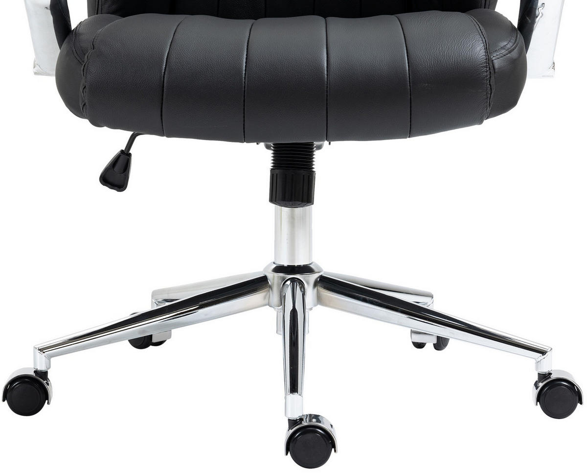 CHEFSESSEL Echtleder schwarz - Chromfarben/Schwarz, Leder/Metall (73/120/76cm) - CLP
