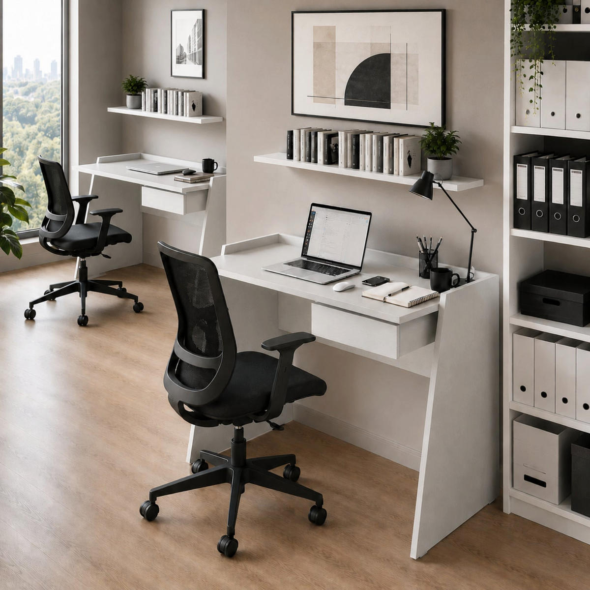 MODERNÍ Bílý Psací Stůl Zásuvka Betonový efekt ; PC Stůl Home Office Práce Studium Úspora Místa - bílá, dřevo/kompozitní dřevo (60/60/80cm) - The White Stone