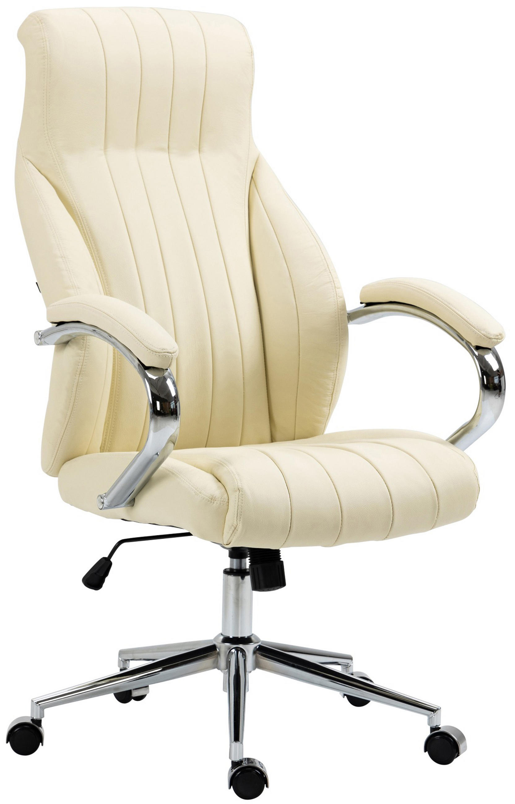 BÜROSTUHL Valyx Echtleder creme - Chromfarben/Creme, Leder/Metall (73/130/76cm) - TPFLiving