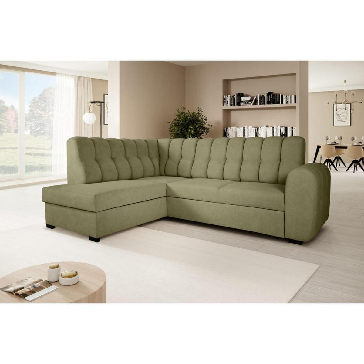 ECKSCHLAFSOFA Zoja links grün - Schwarz/Grün, Textil (261/193cm) - Beautysofa