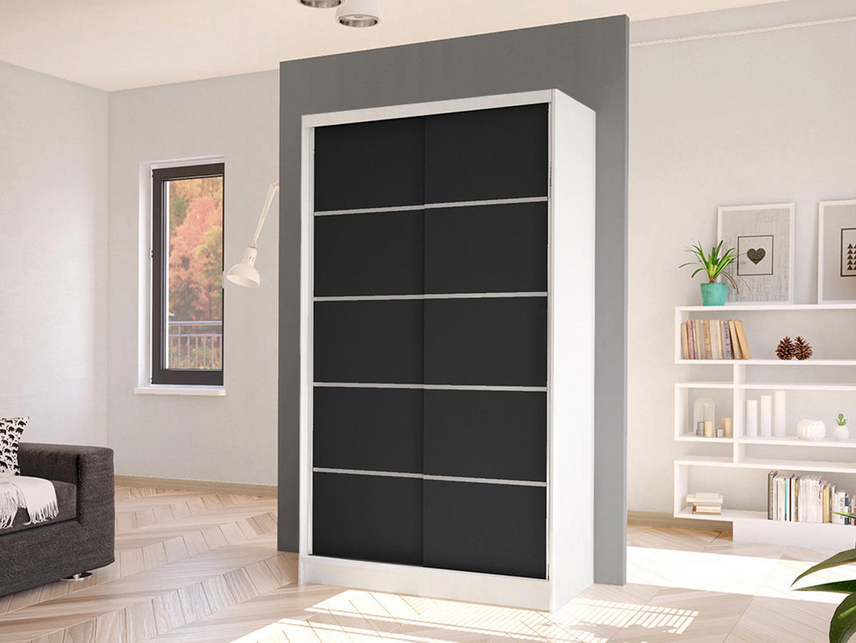 SCHWEBETÜRENSCHRANK Diego IV - Schwarz/Weiß, Holzwerkstoff/Metall (100/200/58cm) - MIRJAN24