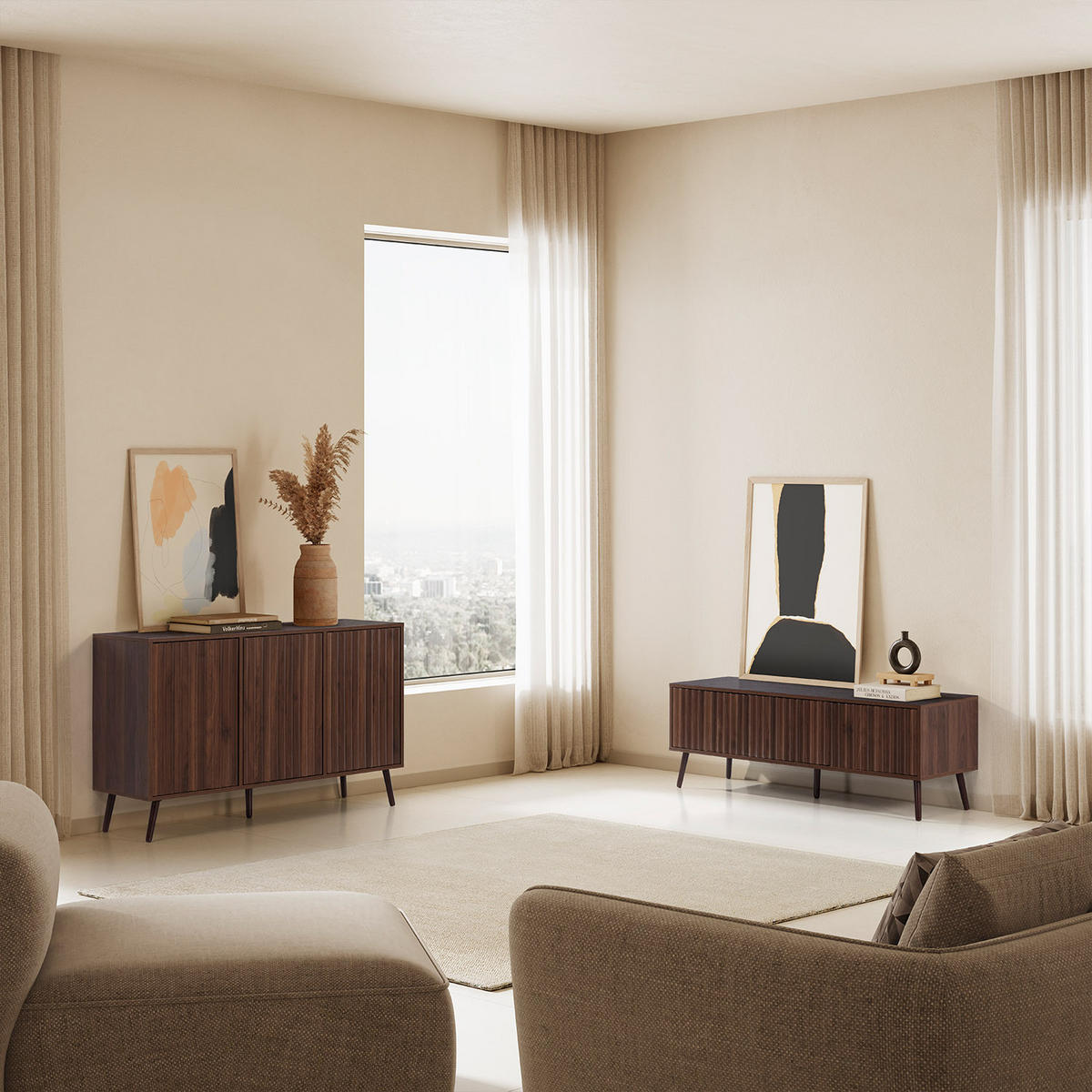 TV-ELEMENT Lluvia 3 Türen, Walnuss-Effekt - Walnussfarben, Holzwerkstoff (130/45/40cm) - VS Venta-stock