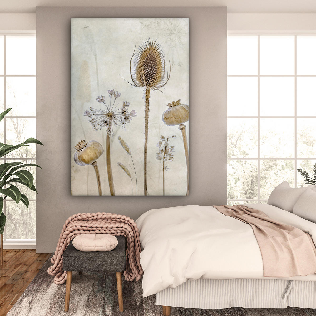 SLIKA NA PLATNU Tihožitje s cvetjem 90x140 cm - bež, tekstil (90/140cm) - MuchoWow