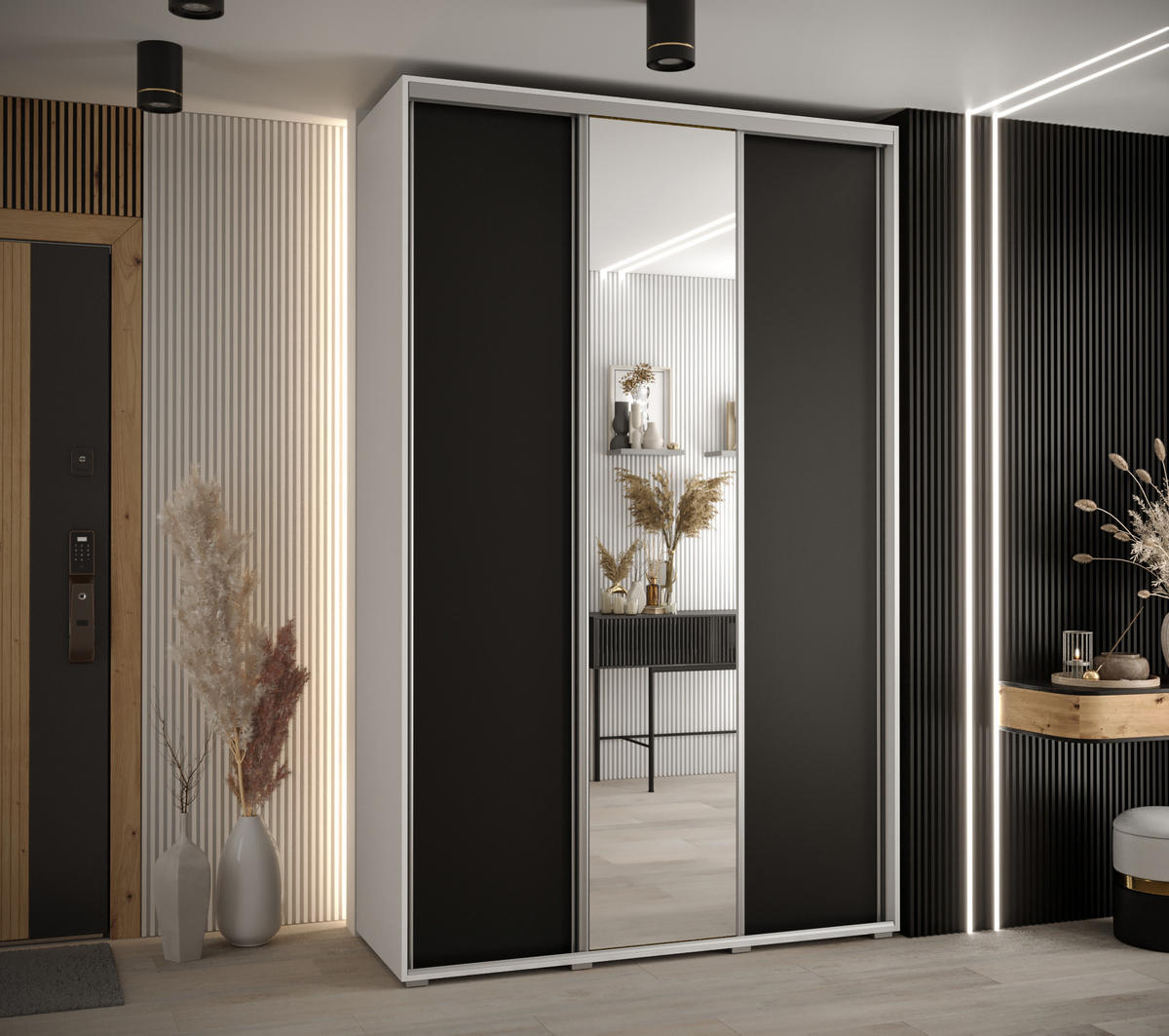 SCHWEBETÜRENSCHRANK 235,2/150/45 3-türig - Silberfarben/Schwarz, Holz/Metall (150/235/45cm) - Abiks Möbel