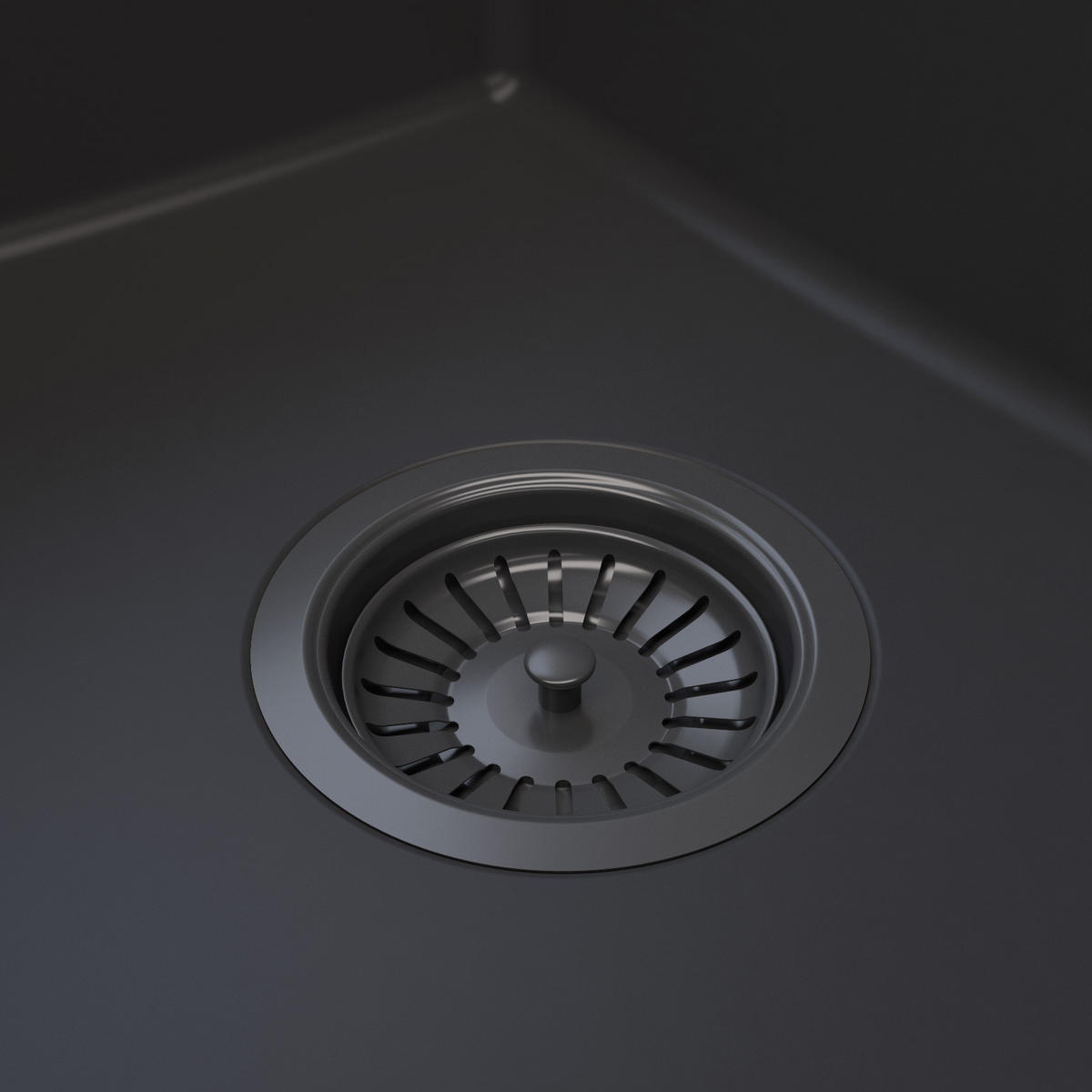 SPÜLBECKEN Milano mit Batterie Siphon - Schwarz, Kunststoff/Stein (46/16/57cm) - Granitan