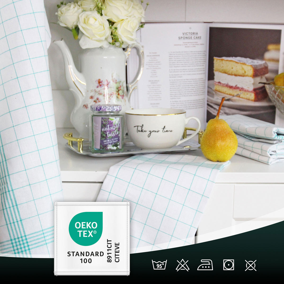 GESCHIRRTÜCHER, 5er-Set, 50x70 cm, 50% Baumwolle, 50% Leinen, Grün - Grün, Textil (50/70cm) - Zollner