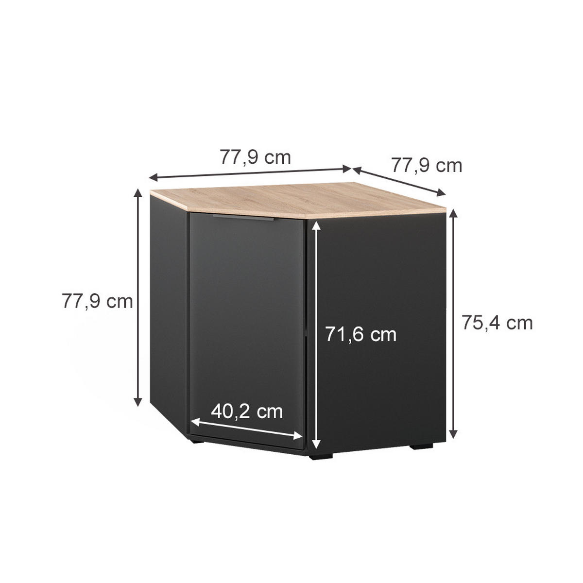 KOMMODE Betti Anthrazit 77.9 x 77.9 cm mit 1 Türen - Anthrazit/Sonoma Eiche, Holzwerkstoff (77.9/77.9/77.9cm) - Vicco