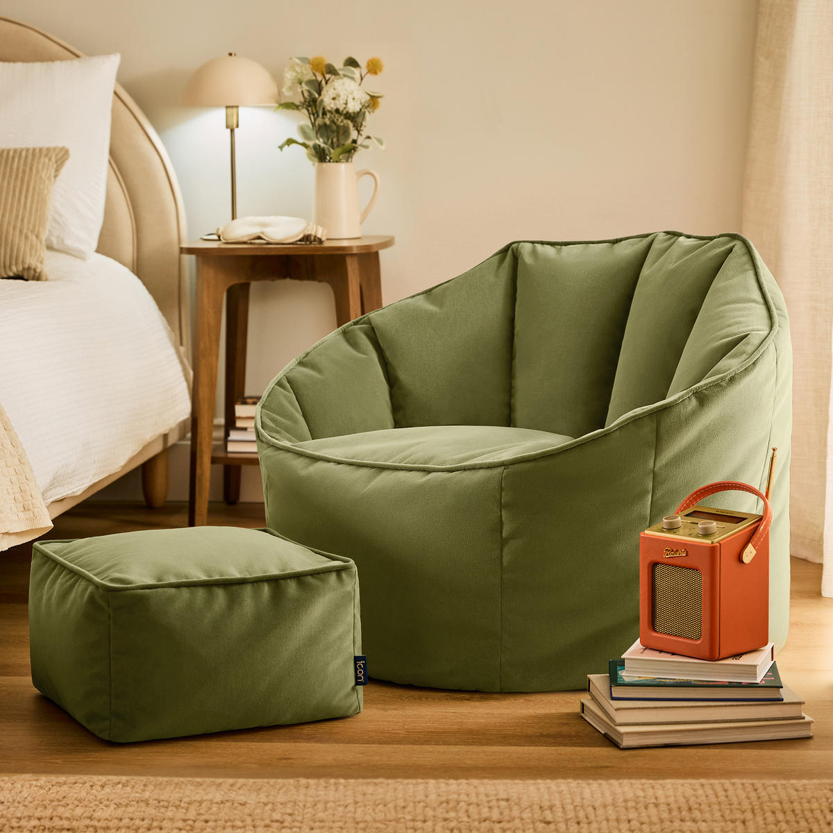 SITZSACK-SESSEL Sirena mit Hocker - Olivgrün, Textil (77/64/74cm) - icon