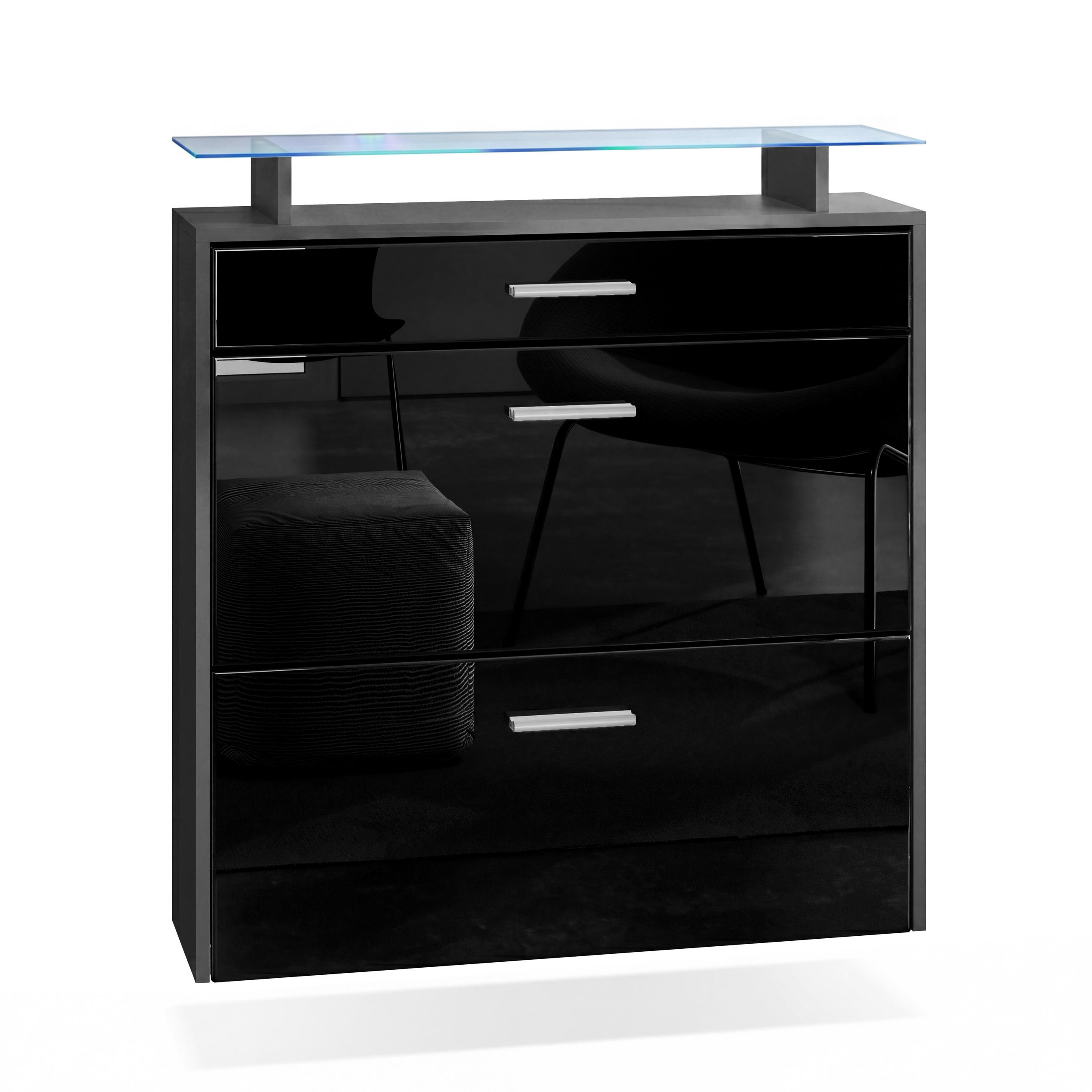 SCHUHSCHRANK Malea Fronten in Schwarz Hochglanz - Schwarz Hochglanz, Holzwerkstoff (89/96/23cm) - Vladon
