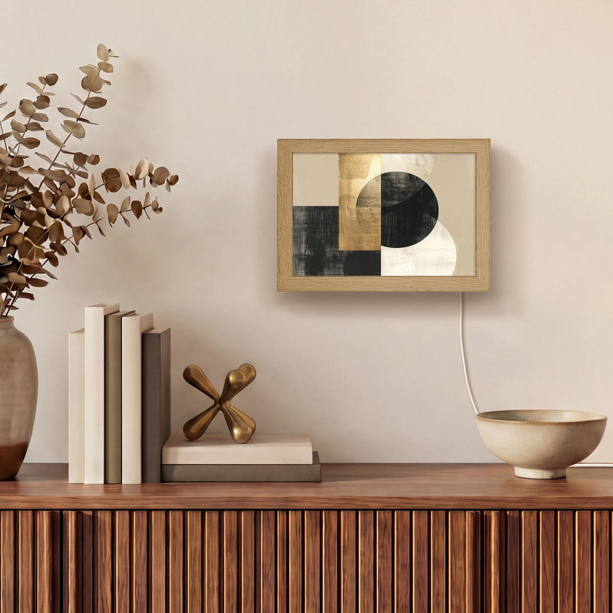 NÁSTĚNNÁ LAMPA Abstraktní - Moderní - Černá - Zlatá 20x15 cm - písková barva, kompozitní dřevo (20/15/8cm) - OnlyWow
