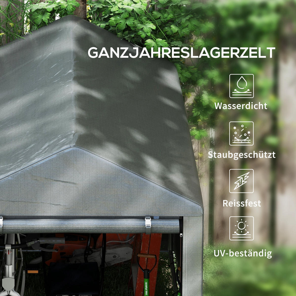 GARAGENZELT, 1,2 x 1,79 x 1,65 m, mit UV-Schutz, Reißverschlusstür, Dunkelgrau - Dunkelgrau, Kunststoff/Metall (179/165/120cm) - Outsunny