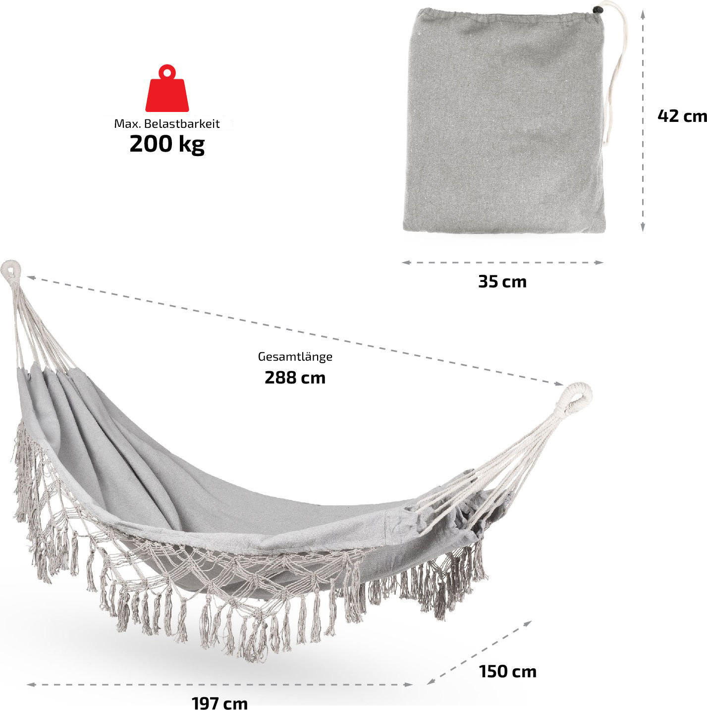 Thumbnail - Outtec Hängematte, Grau, Textil, 150x1x200 cm, Gartenmöbel, Hängematten