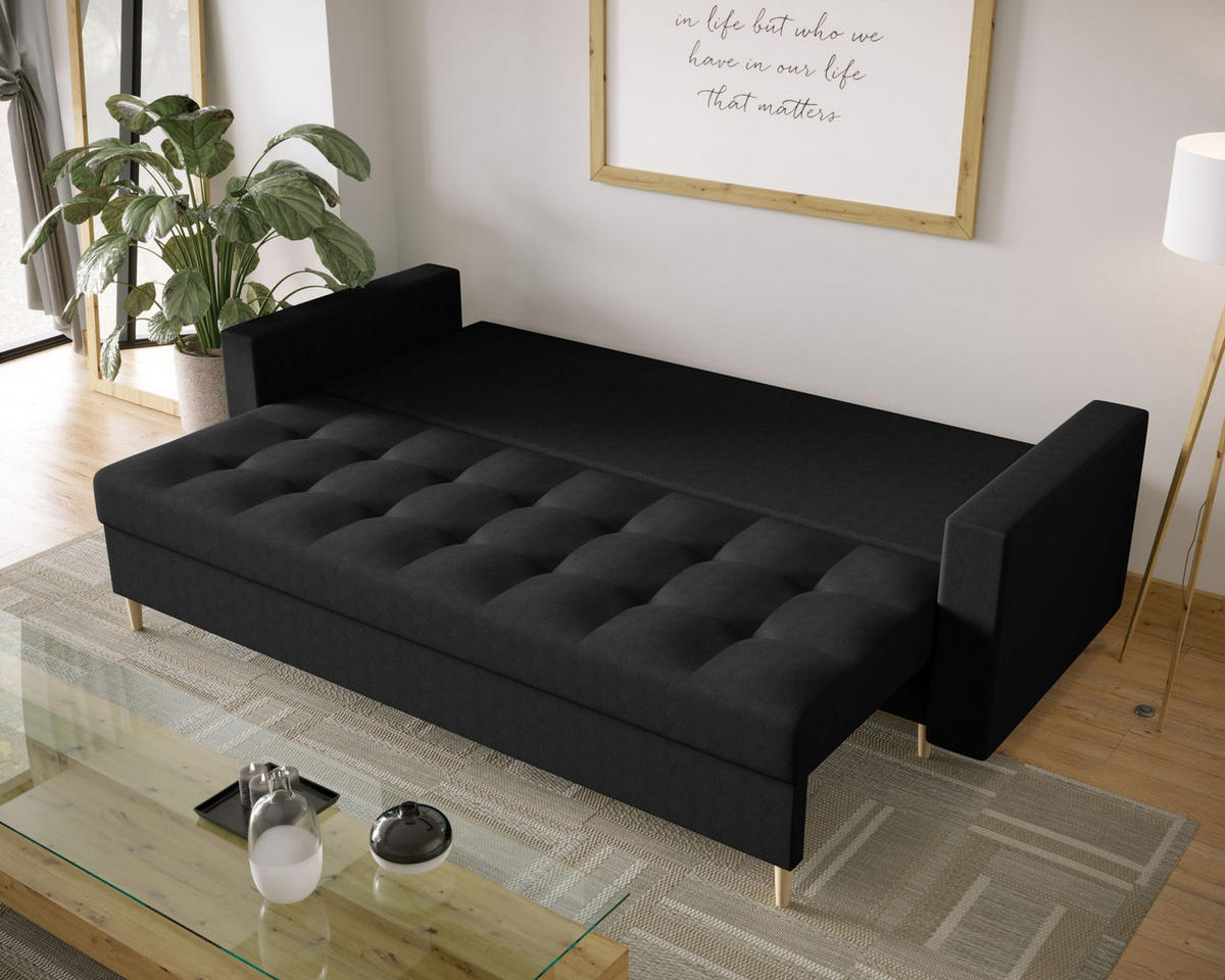 SOFA SKANDI mit Schlaffunktion COSMIC 100 mit Stauraum - Schwarz, Textil (90/88/232cm) - Bedante