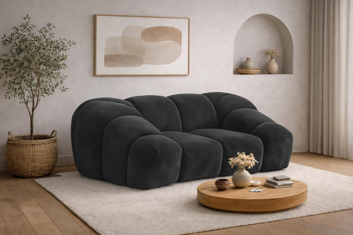 SESSEL modular, Veloursstoff Bluvel, Schwarz, CROISSANT - Schwarz, Holz (168/72/115cm) - Kaiser Möbel