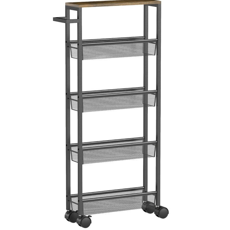 Modfu SERVÍROVACÍ vozík z kovu a dřeva 47x13x96,5 cm černý s 5 úrovněmi, pracovní deskou a kolečky