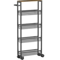 KÜCHENWOLLWAGEN 47x13x96.5cm Schwarz mit 4 Körben, Arbeitsplatte & 4 Rollen - Schwarz, Metall (13/96.5/47cm) - Modfu