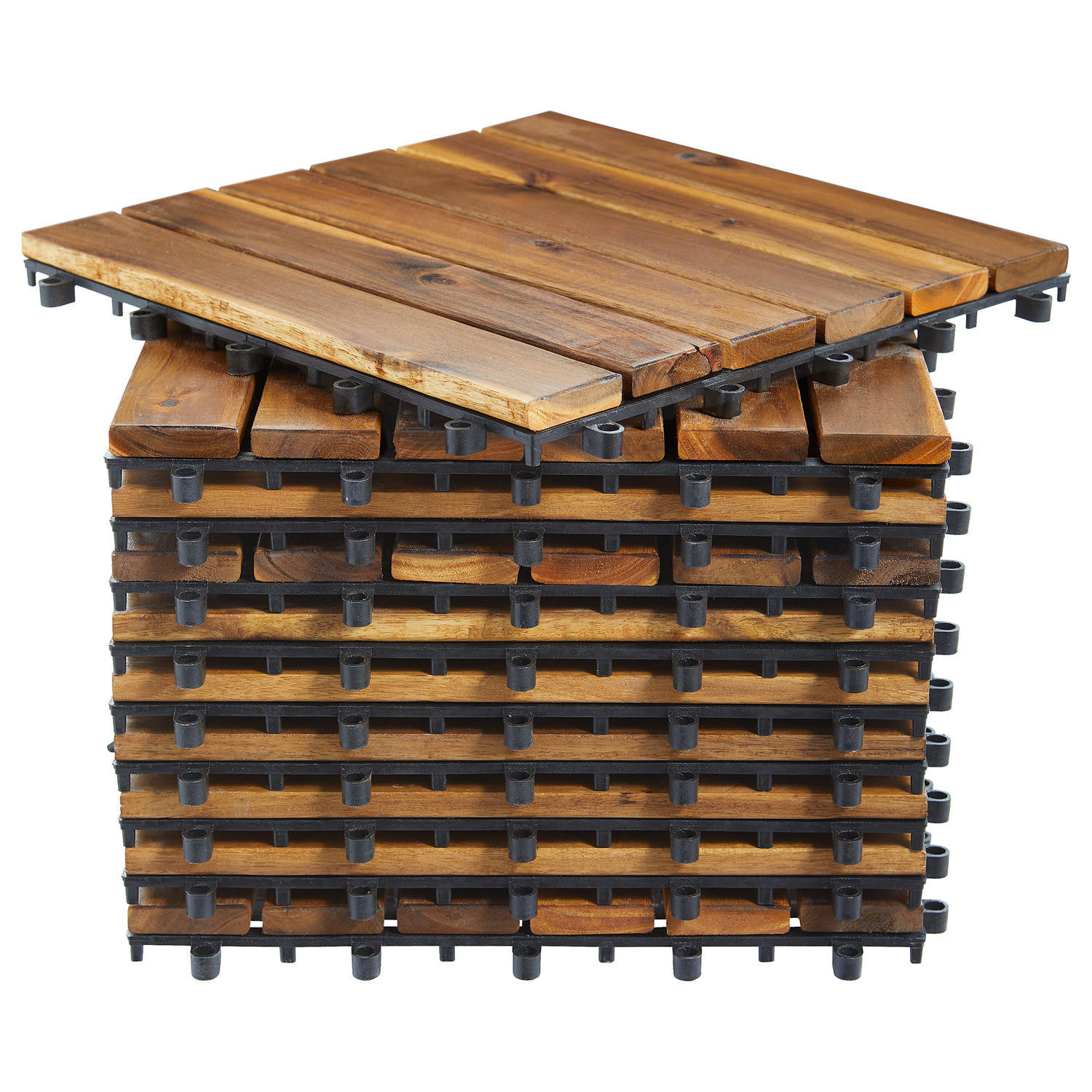 TERRASSENFLIESE - Akazie massiv - 33er-Set - Akaziefarben, Holz/Kunststoff (30/30/2.4cm) - home24