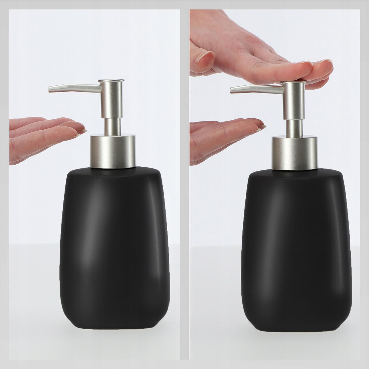 FLÜSSIGSEIFENSPENDER 400 ml, schwarz, 2 Stk. - Schwarz, Keramik (8/18cm) - KADAX